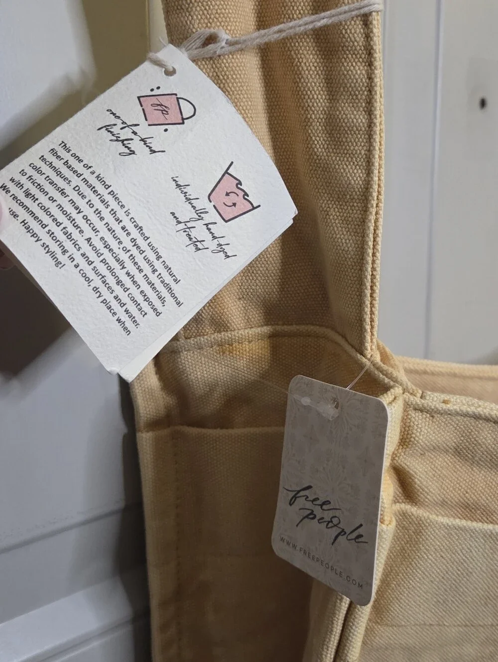NWT - Free People - Canvas Messenger Bag in A Pale Butter Yellow